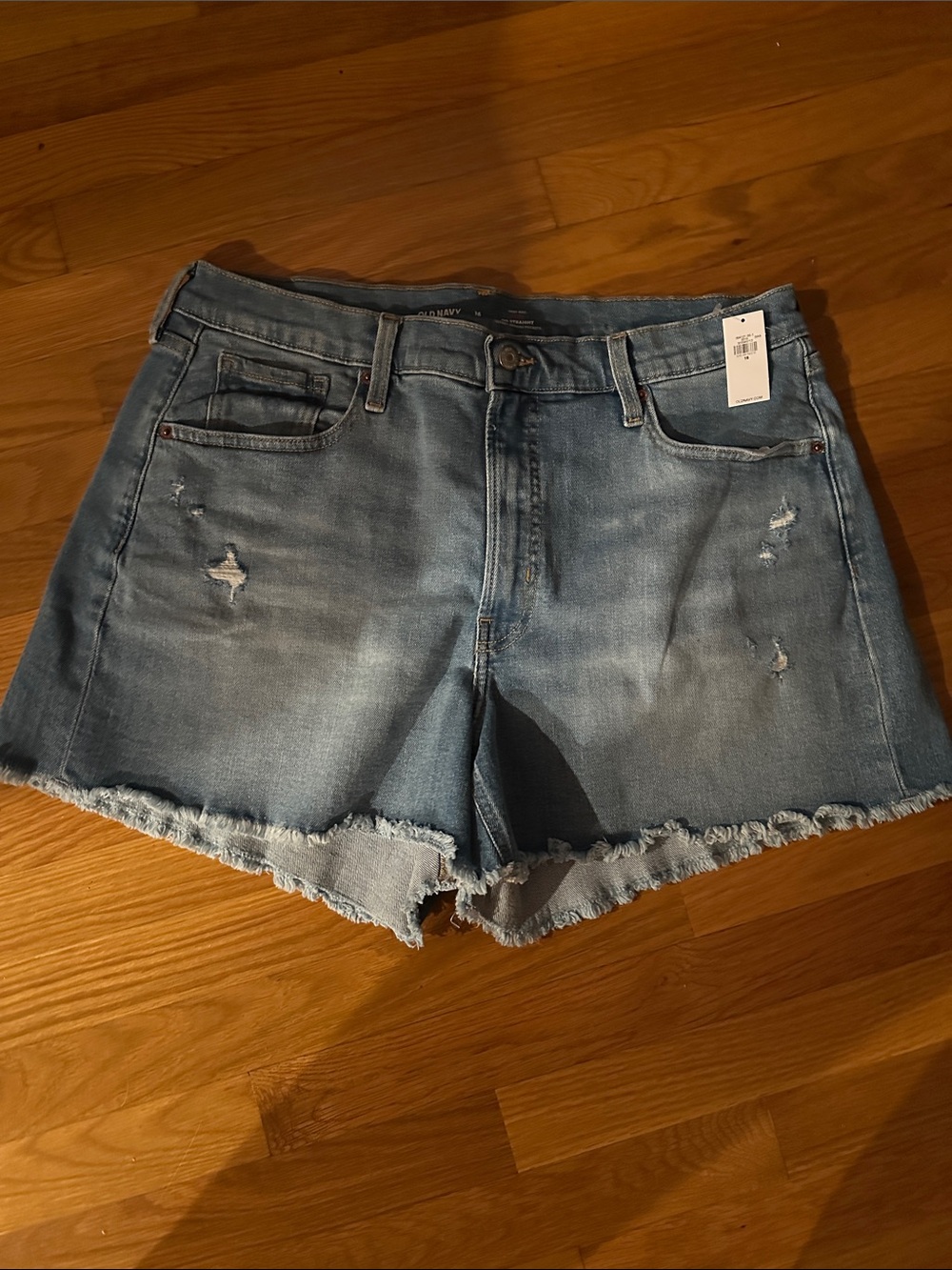 Old Navy Hi-Rise OG Straight Light Blue Distressed Denim Shorts